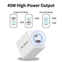 Chargeur GaN NIUBAILE (version coffret cadeau) Câble de 0,9 m 45 W Charge rapide haute puissance Ports USB-A + Type-C PD3.1 OTP Pliable