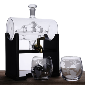Vente en gros antique baril bateau 1000 ml verre à whisky et carafe distributeur <span class=keywords><strong>de</strong></span> bouteilles avec boîte-cadeau pour bourbon vin <span class=keywords><strong>rhum</strong></span> tequila - Product Image 1
