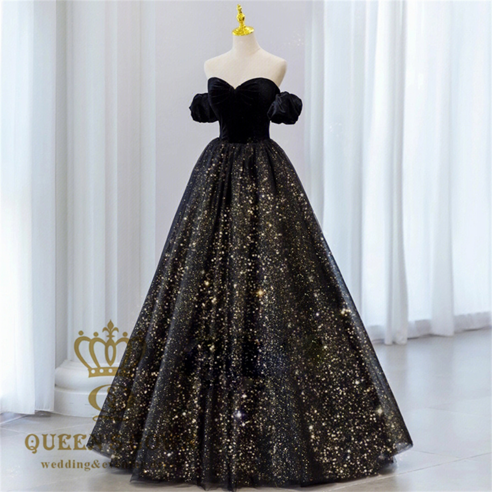 QUEENS GOWN Evening Dress with Gold Sequins & Detachable Sleeves