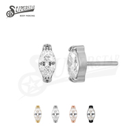SUPERSTAR ASTM F136 Titane Embouts sans filetage à enfiler avec fixation à griffes pour zircone cubique taille marquise, pour piercing hélix, oreille, lèvre, clou d'oreille, bijoux de piercing