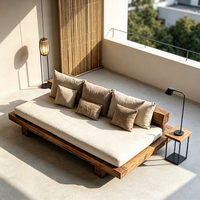 Canapé-lit en bois massif Wabi Sabi, canapé en tissu sans accoudoirs, canapé droit 3 places, mobilier sur mesure de style mid-century pour maison d'hôtes, salon