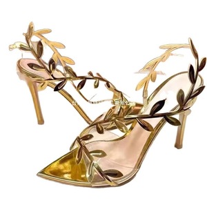 2026 Ladies Gold Glitter Leaf High Heel <b>Sandals</b> Pointed Toe Stiletto Pumps Anti Slip Party <b>Evening</b> Dress Women Shoes - Product Image 6