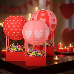 6 ensembles de lanternes <span class=keywords><strong>en</strong></span> papier <span class=keywords><strong>en</strong></span> forme de cœur pour la Saint-Valentin avec panier, lanternes <span class=keywords><strong>en</strong></span> papier rouge et rose <span class=keywords><strong>en</strong></span> forme de cœur, bonbons, collations, décorations de fête de la Saint-Valentin - Product Image 3