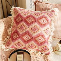 Housse de coussin bohème en gros, série de housses de coussin carrées à franges, housses de coussin européennes pour canapé, coussin décoratif de luxe à motifs floraux