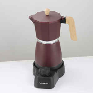 Cafetera eléctrica <span class=keywords><strong>moka</strong></span> de aluminio con temporizador, nueva máquina de café de madera con temporizador, apagado automático, 2023 - Product Image 3