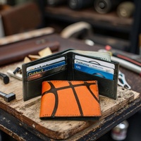Untuk Desain Bola Basket Vintage Kustom, Dompet Kartu Kredit Bank RFID Kulit Asli Unisex Anti-pencurian, Bahan Nilon Pendek Terbuka