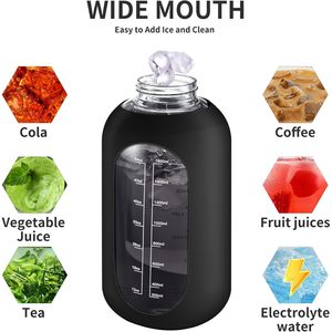 Premium 64 oz sport motivazionale vetro bottiglia di acqua brocca con manico in paglia mezzo gallone largo Marker di tempo Premium bicchieri di vetro - Product Image 5