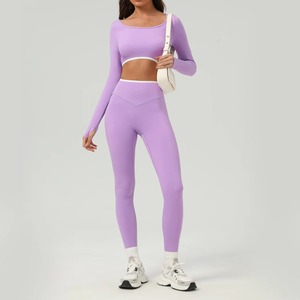 Ensemble de yoga 2 pièces personnalisé avec logo pour femme, grande taille, en Spandex/Nylon, anti-transpiration, durable, pour fitness et gym, taille élastique - Product Image 1