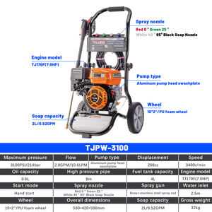 Portable haute pression 3100 PSI/214 Bar pompe de nettoyage de l'eau essence carburant maison et <span class=keywords><strong>lave</strong></span>-auto pour usage agricole et domestique - Product Image 5