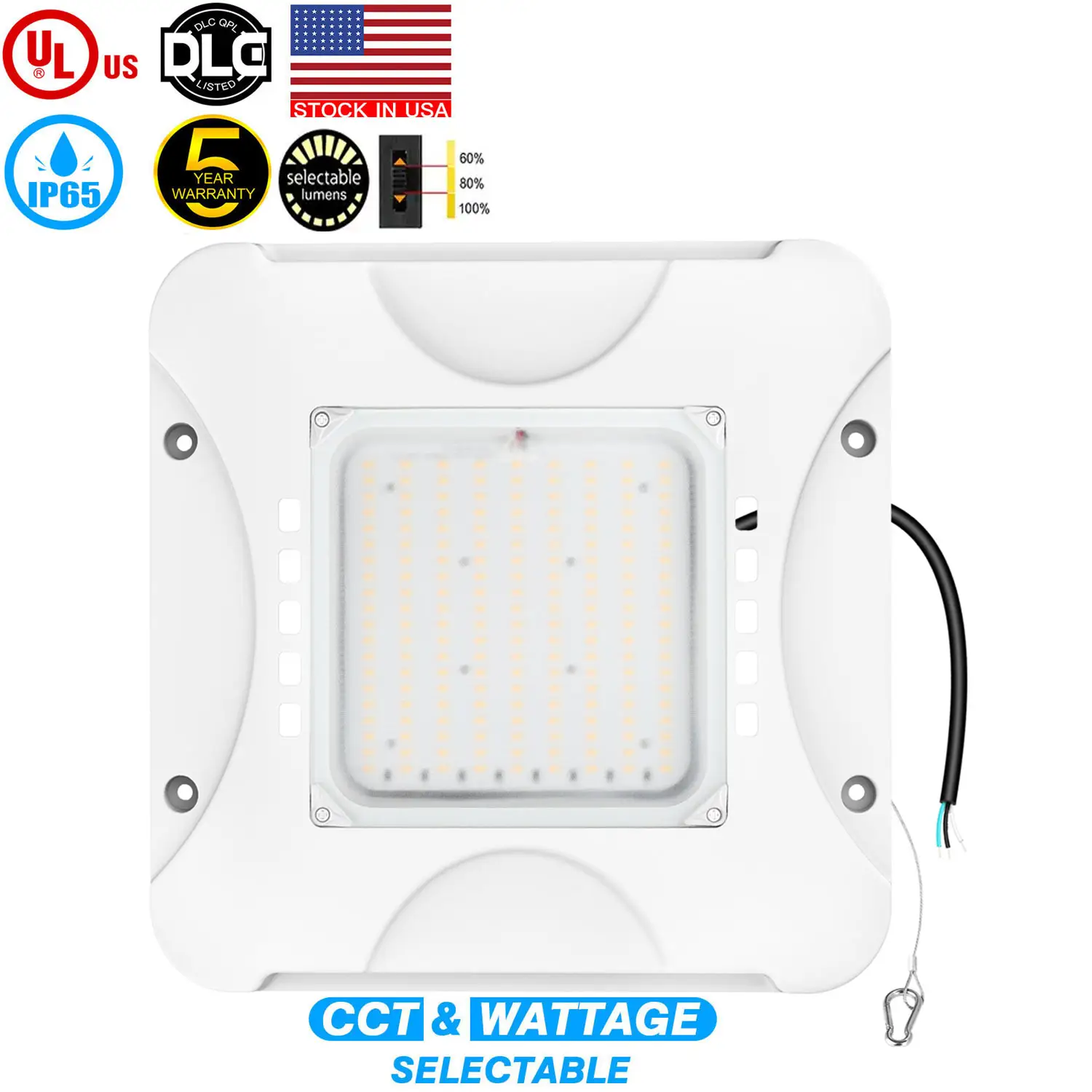 Residential Warehouse 3-power And 3-cct Selectable 100-277 347v Carport Lamp Ip65 Waterproof Led Canopy Light
