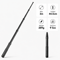 Asta Telescopica in Fibra di Carbonio 3m, 9 Sezioni, 44,5cm Piegata, 289g Leggera, Impermeabile, Selfie Stick Monopod per Action Camera e Vlogging