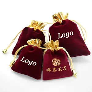 bag Custom jewelry pouch drawstring velvet jewellery factory Packaging bag with gold draw string