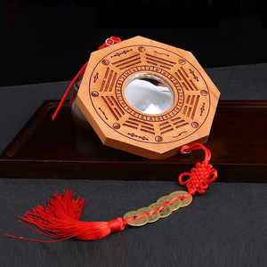 Peach Wood Hexagon Convex Concave <b>Mirror</b> Set 4Pcs Handmade Feng Shui Decorative <b>Craft</b> For Religious Temple Use - Product Image 3