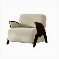 Fauteuil d'appoint en tissu personnalisable de style moderne, avec accoudoirs uniques en bois massif noir, design rétro de style médiéval pour salon