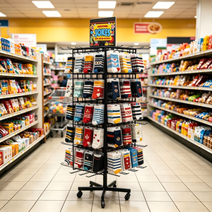Étagère rotative mobile, présentoir à 4 côtés multi-usages avec crochets pour magasin de proximité - Product Image 3