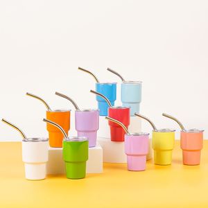 Tasses à café populaires personnalisées en acier inoxydable de 2 oz et 3 oz, mini-gobelets mignons avec paille et couvercle - Product Image 3