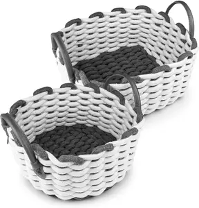 Cotton Rope Basket For Storage Woven Baskets For Storage 2-Pack Set Handmade Storage Baskets For Shelves Cotton Rope Shelf Storage Baskets For Organizing