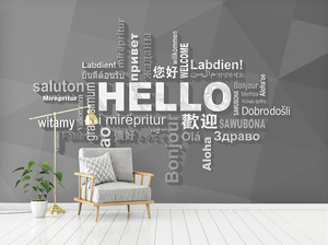 Papier peint Hello multilingue | Salutation internationale murale en PVC imperméable facile pour le papier peint 3d Global Spaces - Product Image 3