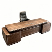 Bureau de direction de style chinois en noyer LBZ-327X, coins arrondis, incrustations métalliques, rangement double face