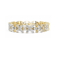 Pulsera de tenis floral de oro macizo de 14K con diamantes cultivados en laboratorio de corte marquesa y redondo para mujer - Diseño elegante y lujoso
