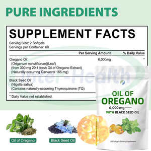 ASAP OEM Huile d'origan biologique naturelle 300 mg en gélules molles, qualité alimentaire pour adultes, 60 gélules, soutien immunitaire - Product Image 2