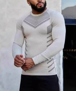 T-shirt de compression pour hommes, 95% polyester <span class=keywords><strong>5</strong></span>% spandex, manches longues, t-shirt de course tricoté, sport, muscle, coupe ajustée - Product Image 2