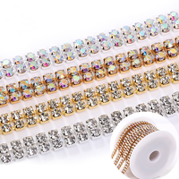Vente en gros de griffes en verre cristal avec strass pour chaussures et fabrication de bijoux avec motif à coudre à double rangée de griffes et chaîne avec strass complet