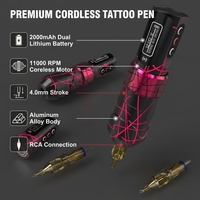 Machine à tatouer permanente sans fil, stylo rotatif sans fil, course de 4,0 mm, 11000 tr/min, moteur sans noyau, double batterie 2000 mAh, RCA