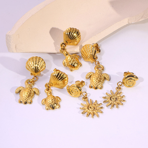 Women Fashion 18k Gold Plated Earrings Stainless Steel <strong>Shell</strong> Turtle Dangle <strong>Drop</strong> Earrings Beach Party Jewelry Accessories Gift - Product Image 2