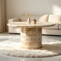 Table à manger écologique en marbre travertin beige à plateau rond et cylindre épais, 8 places, style Wabi-Sabi, pour hôtels modernes et boutiques