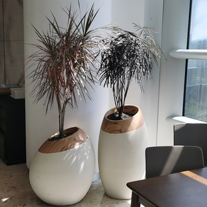 H332 Pots de jardinage à bouche biseautée de 80cm Vase d'intérieur Design moderne en fibre de verre durable Ascenseur Entrée Coin ivoire Pot de fleurs porte-bonheur - Product Image 1