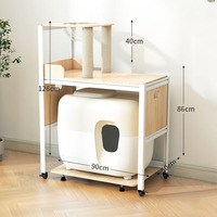 Grand meuble-litière pour chat avec arbre à chat, poteau à gratter en sisal, espace cachette et roulettes, structure en bois et acier