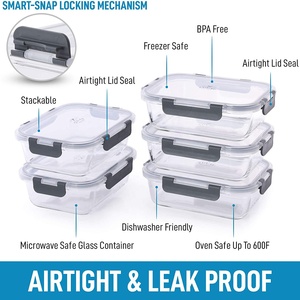 Lớn 5 Gói Thủy Tinh Lưu Trữ <span class=keywords><strong>Container</strong></span> Với Nắp Đậy-36 Oz Thủy Tinh Thực Phẩm Lưu Trữ <span class=keywords><strong>Container</strong></span> Với Nắp Đậy Kín Snap Khóa - Product Image 2