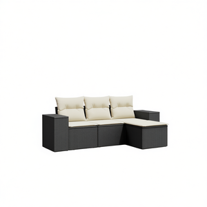 Conjunto de Sofá de Jardín de Ratán Negro con Cojines Crema, Muebles de Exterior de Diseño Contemporáneo, Resistentes al Agua y a los Rayos UV, Ratán PE - Product Image 1