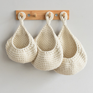 Sac en filet en forme de goutte d'eau en corde de coton tressée à la main, sac de rangement pour fruits et légumes en corde de chanvre au crochet, décoration murale pour plantes - Product Image 1