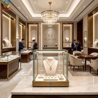Vitrine de luxe pour bijoux en or avec éclairage LED, en verre trempé et aluminium, écologique, robuste et recyclable pour magasin de détail