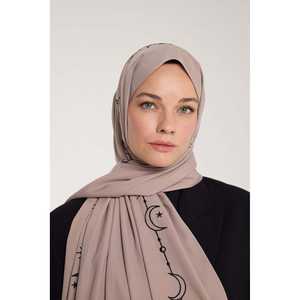 Hijab Ricamato a Trama Crescent in Viscosa Nera con Stelle, per Uso Quotidiano in Medio Oriente, Vestibilità Regolare - Product Image 1