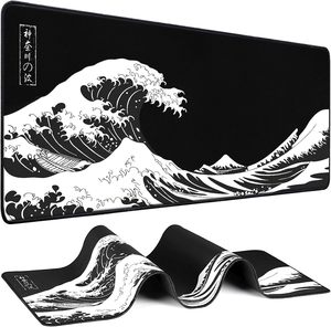 Tapis de <span class=keywords><strong>souris</strong></span> pour jeux - Tapis de bureau pour clavier et <span class=keywords><strong>souris</strong></span> - Grand tapis de <span class=keywords><strong>souris</strong></span> Kanagawa - Bureau, tapis de <span class=keywords><strong>souris</strong></span> à vagues de mer japonaises (31,5 x 11,8 pouces) - Product Image 1