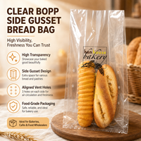 Sacs à pain personnalisés avec logo du fabricant, en BOPP transparent de qualité alimentaire, à soufflets latéraux et trous de ventilation pour boulangerie