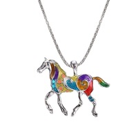 Offre Spéciale populaire qualité en alliage de Zinc pendentif chaîne bijoux créatif émail course cheval collier cadeau pour les femmes amoureux des animaux