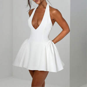 Mini robe de soirée d'été blanche dos nu à taille empire et col en V profond pour femmes, sexy et de luxe, à la mode, fabricant personnalisé - Product Image 2