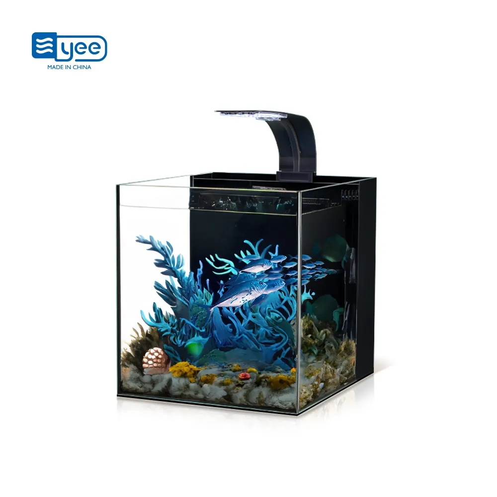 Yee Ultra Clear Glass Aquarium Desktop Ecological Aquatic Plant Tank Mini Betta Fish Tank con Reef Led Aquarium Light