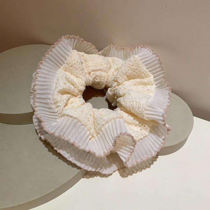 3 Apricot Lace - pleated Hair Ties