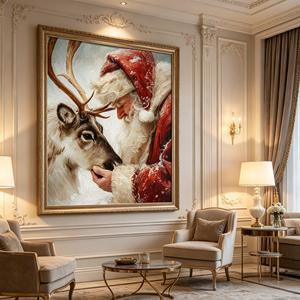Juego de 2 Cuadros Decorativos de Lona con Luces LED Navideñas Vintage, Diseño de Niños Construyendo un Muñeco de Nieve y Santa Claus, Decoración Rústica para las Fiestas - Product Image 3