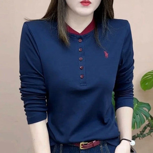 Women's Long Sleeve T-Shirt Color Blocking Knitted Anti-Wrinkle Slim Fit <b>Base</b> <b>Layer</b> Spring Autumn Style - Product Image 4