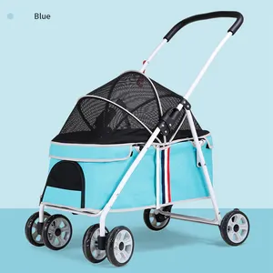 2021 wholesale luxury folding outdoor dog cat strollers pet trolley for sale twin pet cart fashion durable pet carriers