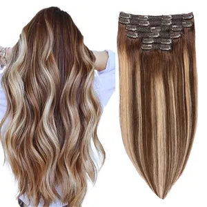 Extensiones de cabello humano Remy, pelo virgen de alta calidad con Clip de Color Natural