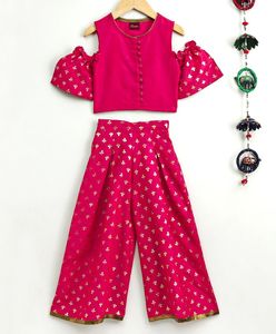 Twisha - Top con hombros descubiertos para niñas, con estampado de Palazzo, color rosa, 100 % algodón, ropa étnica para fiestas infantiles (de 0 a 6 meses y hasta 14 años) - Product Image 1