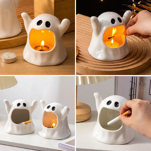 Porte-bougie fantôme en céramique créatif avec effet de fumée pour la décoration d'Halloween à la maison, article cadeau écologique - Product Image 5