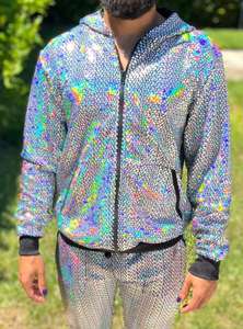 Survêtements holographiques réfléchissants en polyester pour hommes – Tenue de festival, vêtements de fête scintillants, costume de Mardi Gras, soirée <span class=keywords><strong>disco</strong></span> TV - Product Image 5